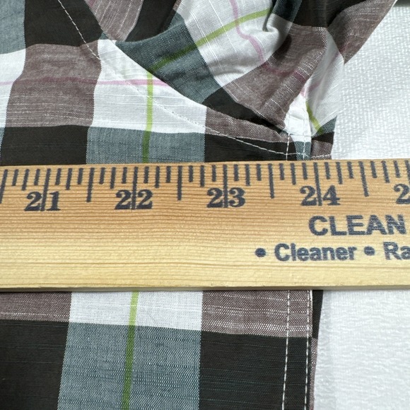 Johnnie O Shirt Mens Large Green Beown Plaid Long Sleeve Button Down Hangin Out - Picture 8 of 9
